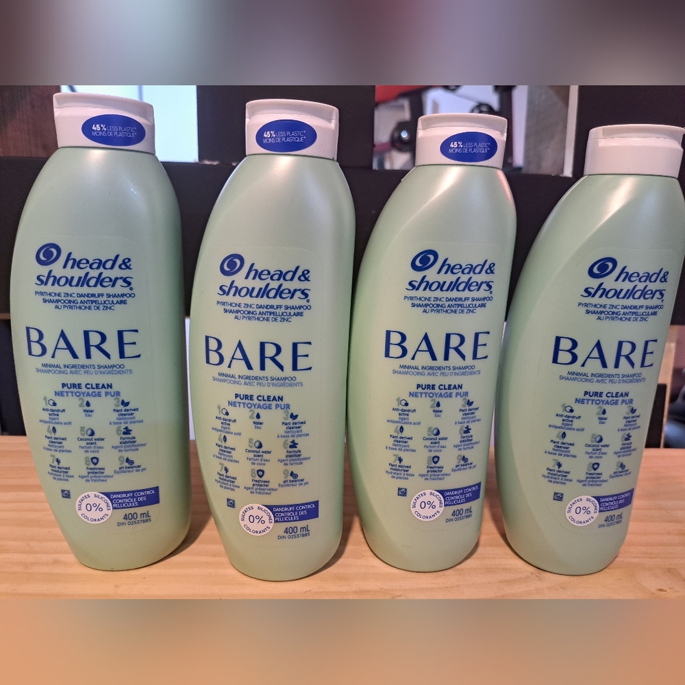 Lot Of 4 Head & Shoulders BARE Pure Clean Shampoo - Dandruff Control. 400ml